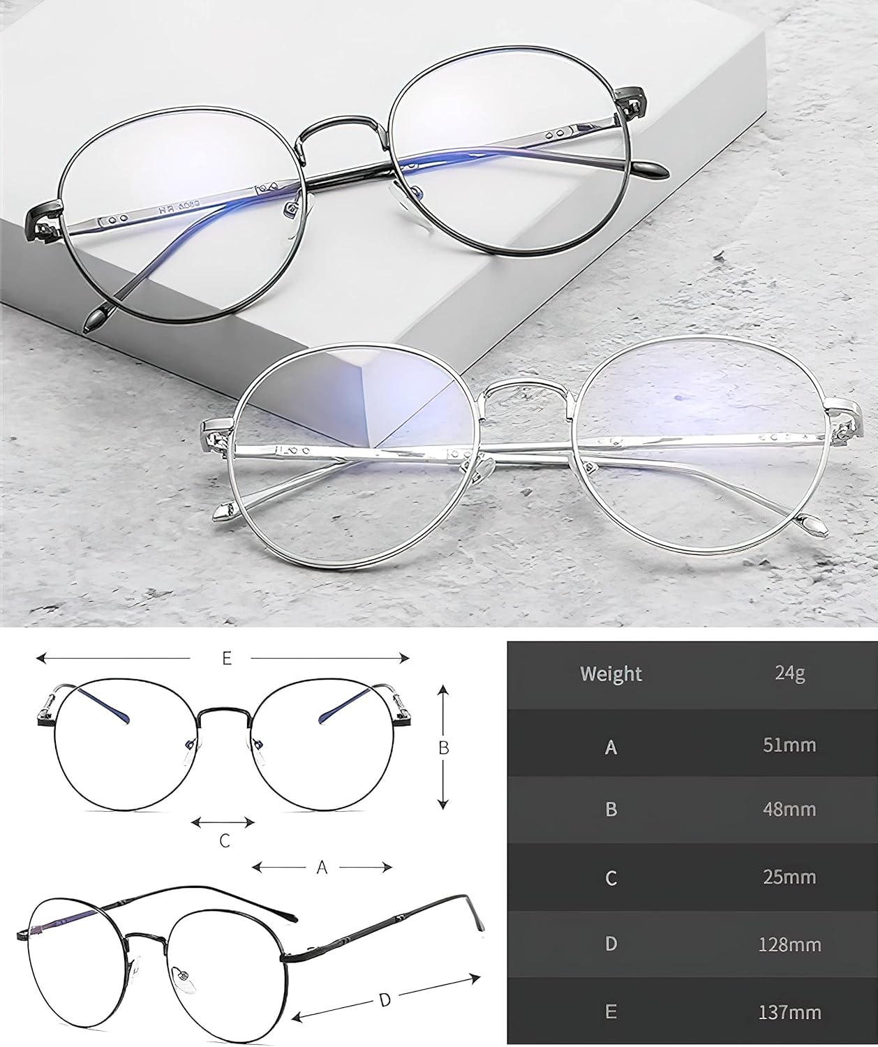 NAVARCH Women Round Retro Metal Frame Clear Lens Glass Vintage Glasses Clear Lens Glasses