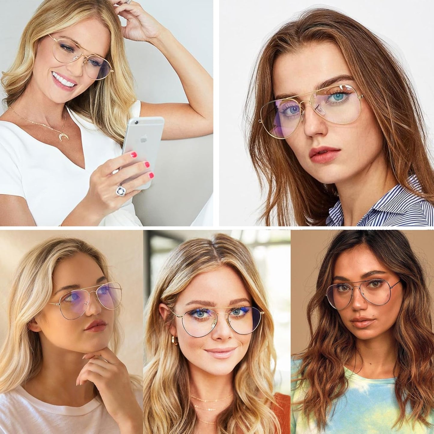 JiffPom Clear Lens Glasses Metal Frame Blue Light Blocking Eyeglasses for Women Men Non-prescription