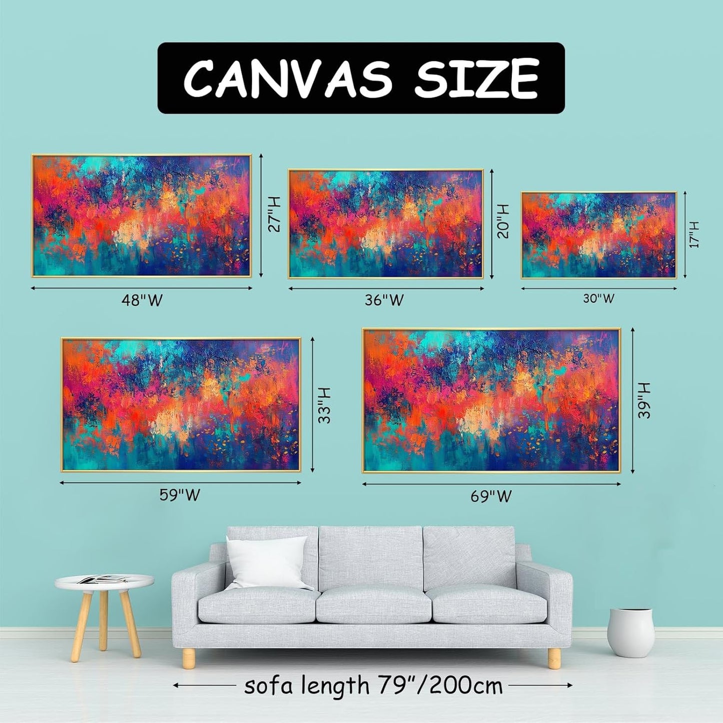 JiffPom Red & Blue Abstract Canvas Wall Art - Colorful Modern Painting, Living Room Decor (Black Framed, 59"x33"|150x84cm)