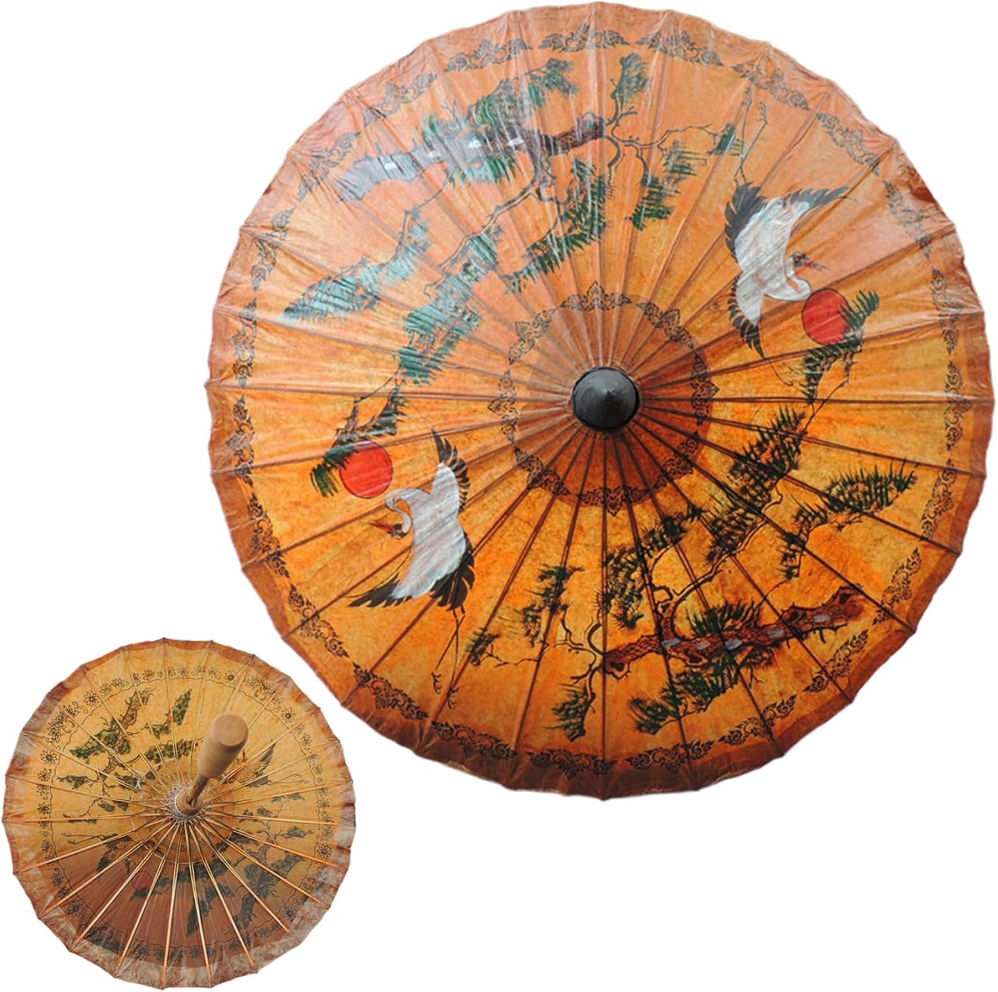 JiffPom Paper Umbrellas Waterproof Paper Parasol Red-Crowned Crane Pattern Chinese Umbrella Paper Oiled Parasol Umbrella for Parties Photography Costumes Decoration, Paper Umbrellas