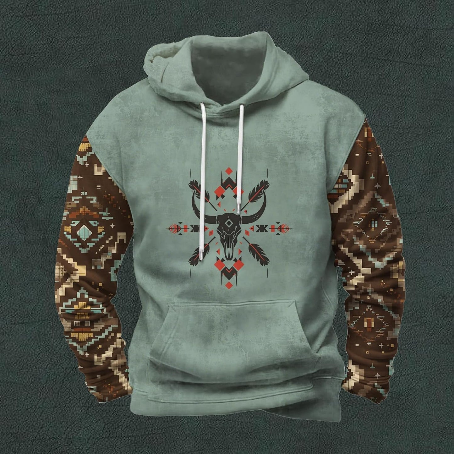 Befox Mens Sweatshirts,Aztec Hoodie Western Vintage Fall Long Sleeve Hooded Tops Tribal Graphic Pullover With Pockets