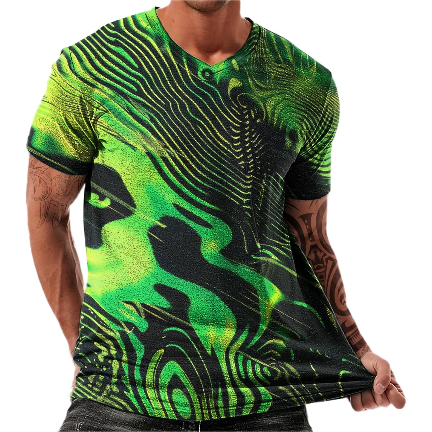 NAVARCH Trendy Summer Mens Casual Shirts V Neck Breathable Novelty Shirt Streetwear Graphic Tees