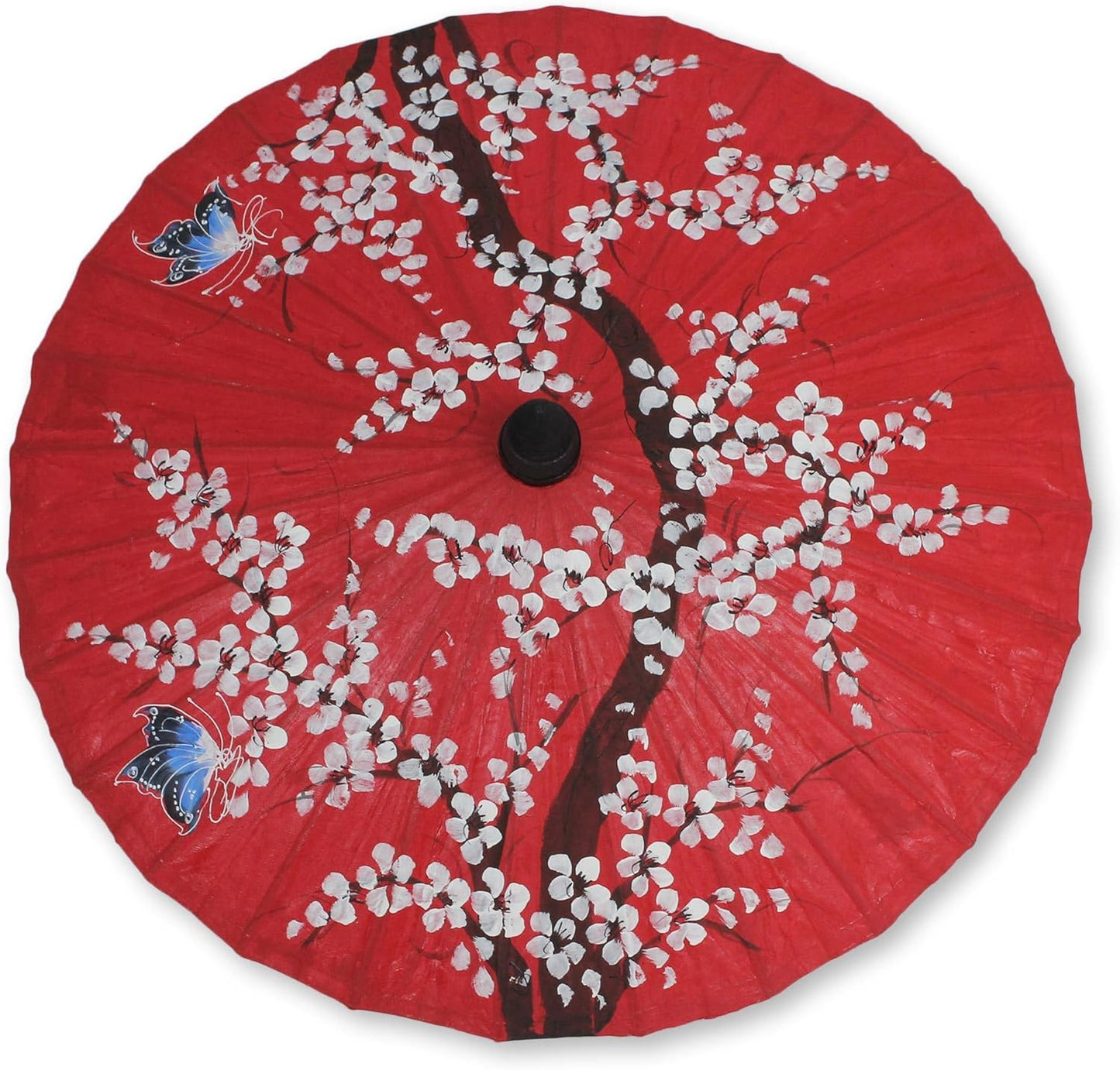 JiffPom Artisan Handmade Saa Paper Parasol Thai Cherry Blossom Bamboo Red White Bamboopaper Thailand Decor Accessories Home Accents Upcycled Aurora Fiesta Animal Themed Floral East Meets West Friendly