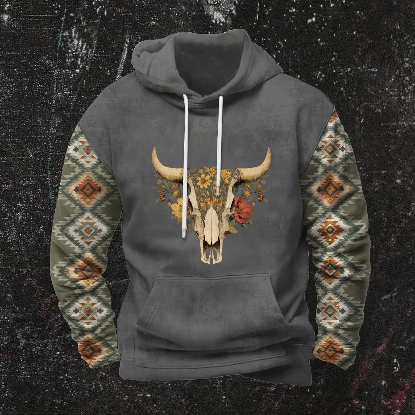 FONDBERYL Mens Aztec Hoodies Western Cowboy Hooded Sweatshirt Vintage Graphic Print Fashion Pullover Tops with Pocket