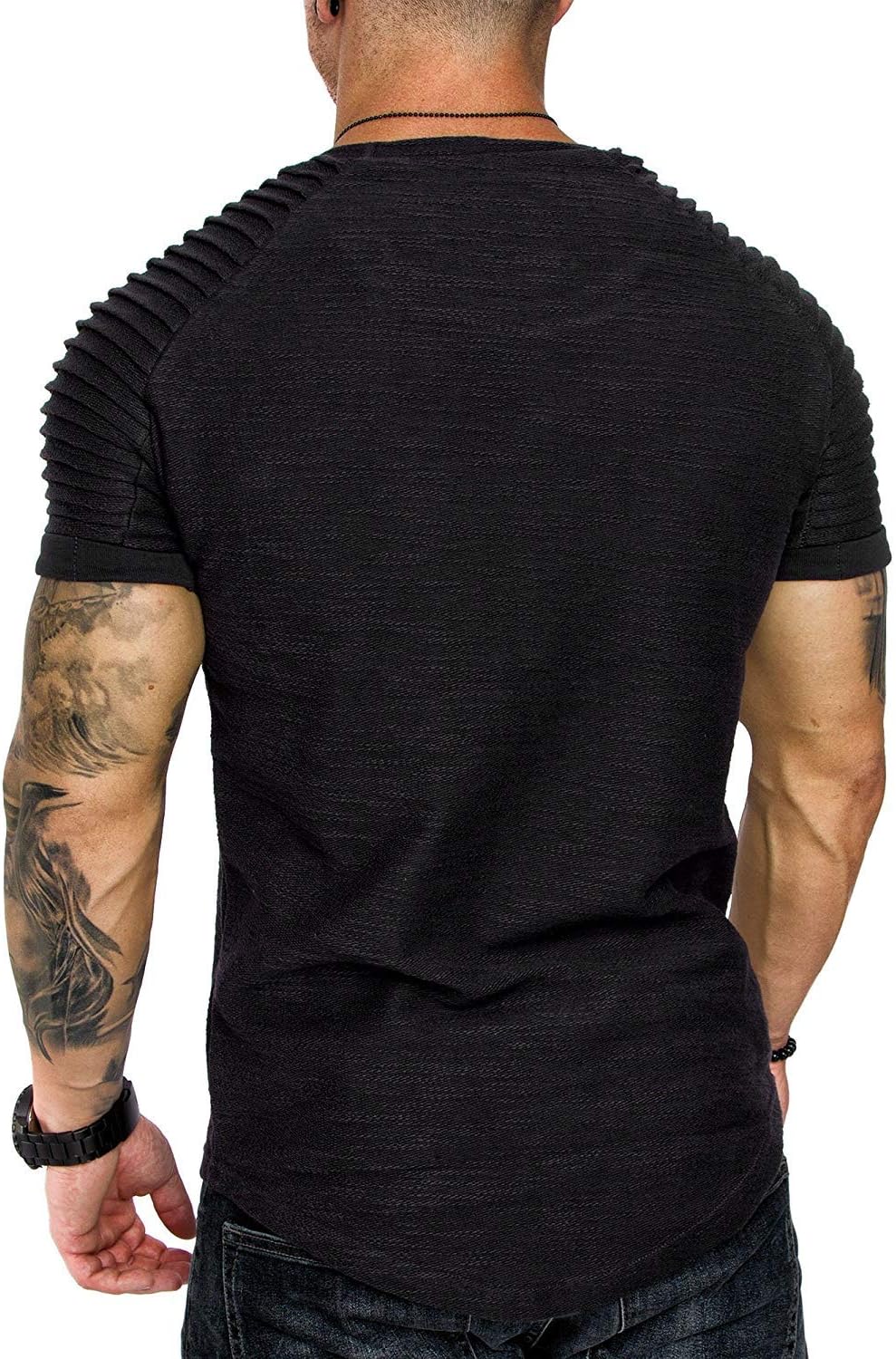 TOFOX Men's Muscle T-Shirt Pleated Raglan Sleeve Bodybuilding Gym Tee Short Sleeve Fashion Workout Shirts Hipster Shirt