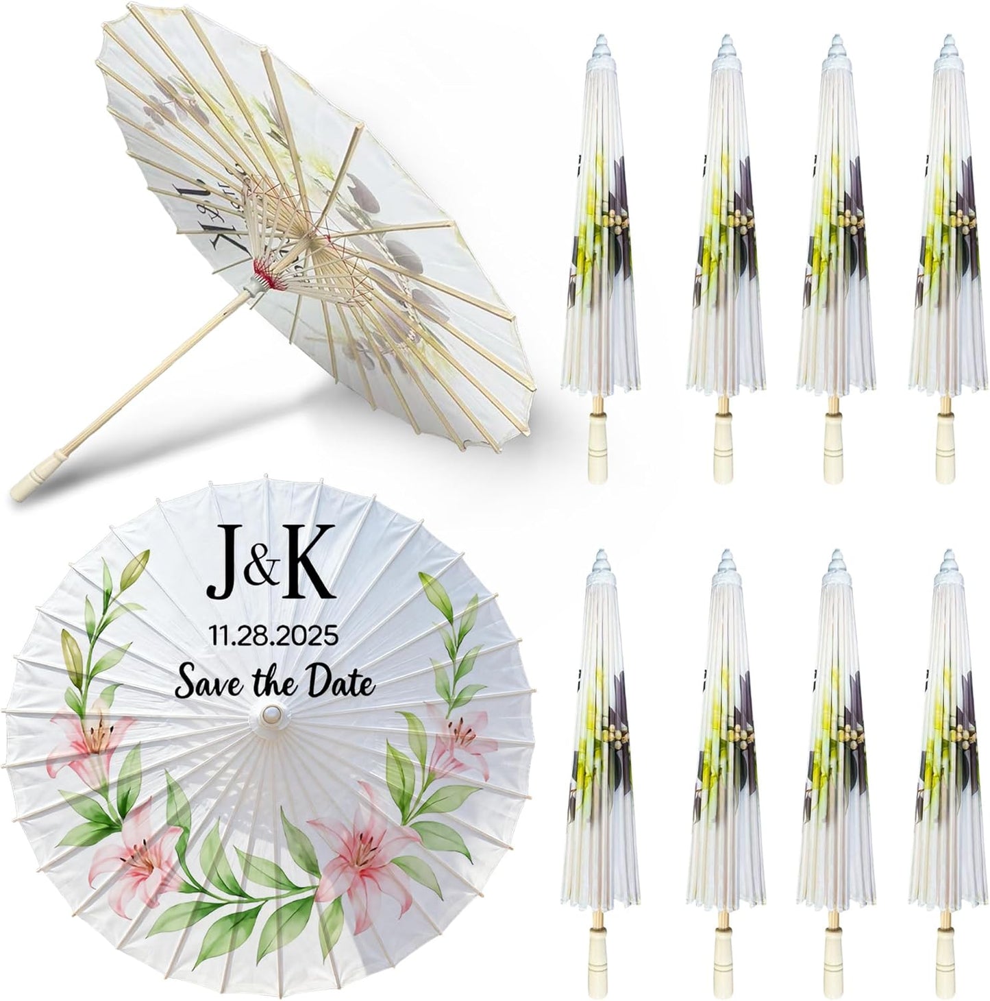 JiffPom Custom White Paper Parasol Umbrella for Wedding, Oil Paper Chinese Umbrellas,Parasol Umbrellas Gift for Wedding Parties, Photography, Costumes, Cosplay, Decoration and Other Events