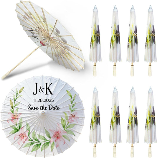 JiffPom Custom White Paper Parasol Umbrella for Wedding, Oil Paper Chinese Umbrellas,Parasol Umbrellas Gift for Wedding Parties, Photography, Costumes, Cosplay, Decoration and Other Events