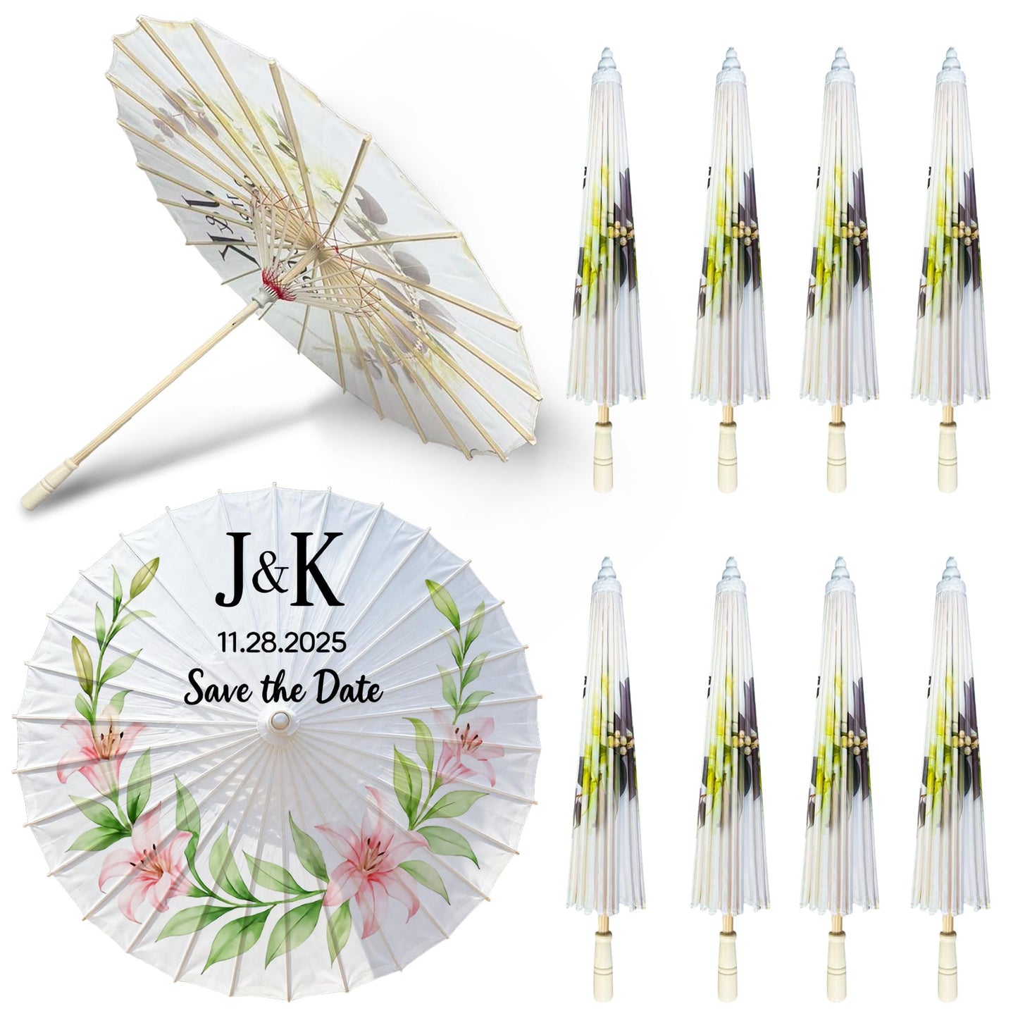 JiffPom Custom White Paper Parasol Umbrella for Wedding, Oil Paper Chinese Umbrellas,Parasol Umbrellas Gift for Wedding Parties, Photography, Costumes, Cosplay, Decoration and Other Events