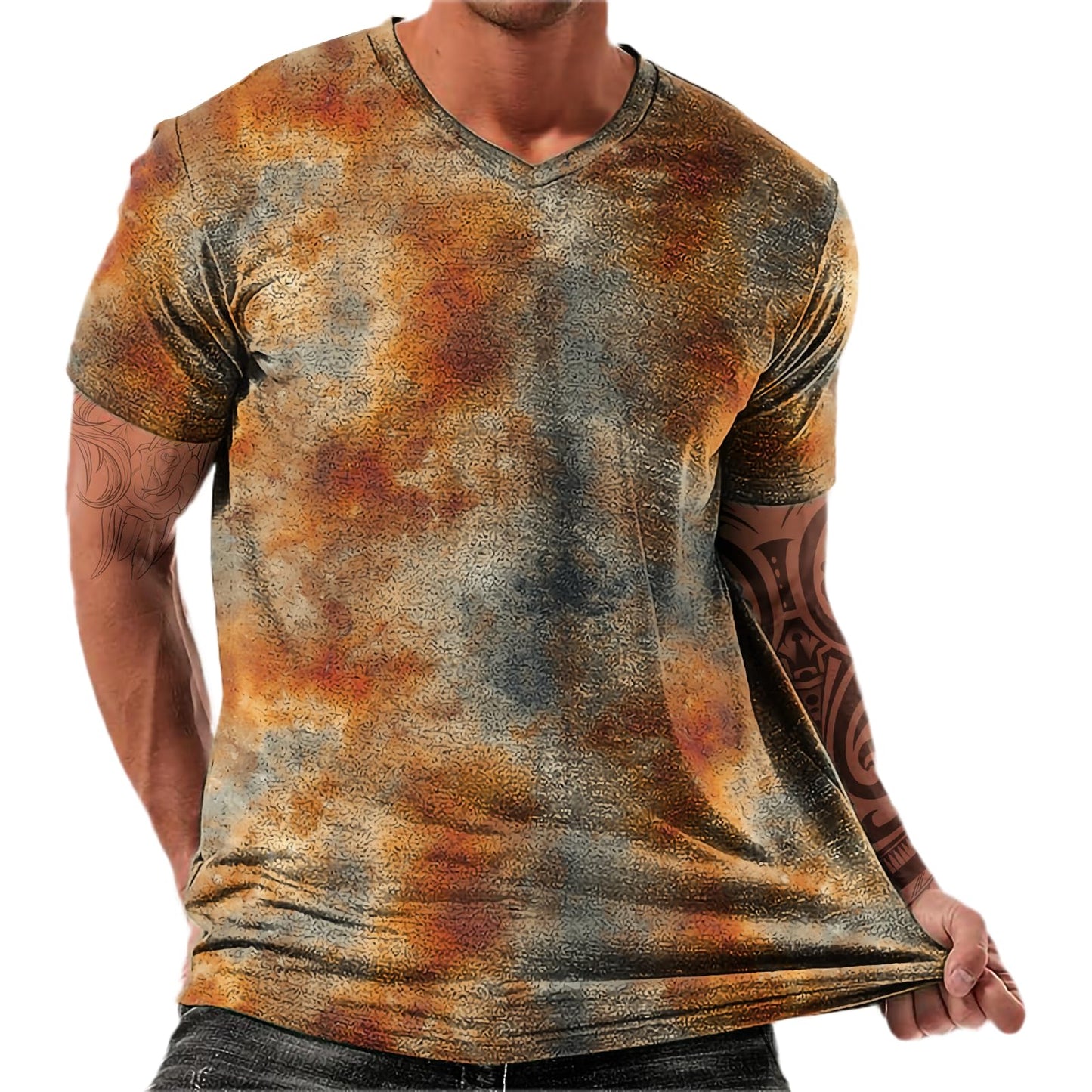 NAVARCH Trendy Summer Mens Casual Shirts V Neck Breathable Novelty Shirt Streetwear Graphic Tees