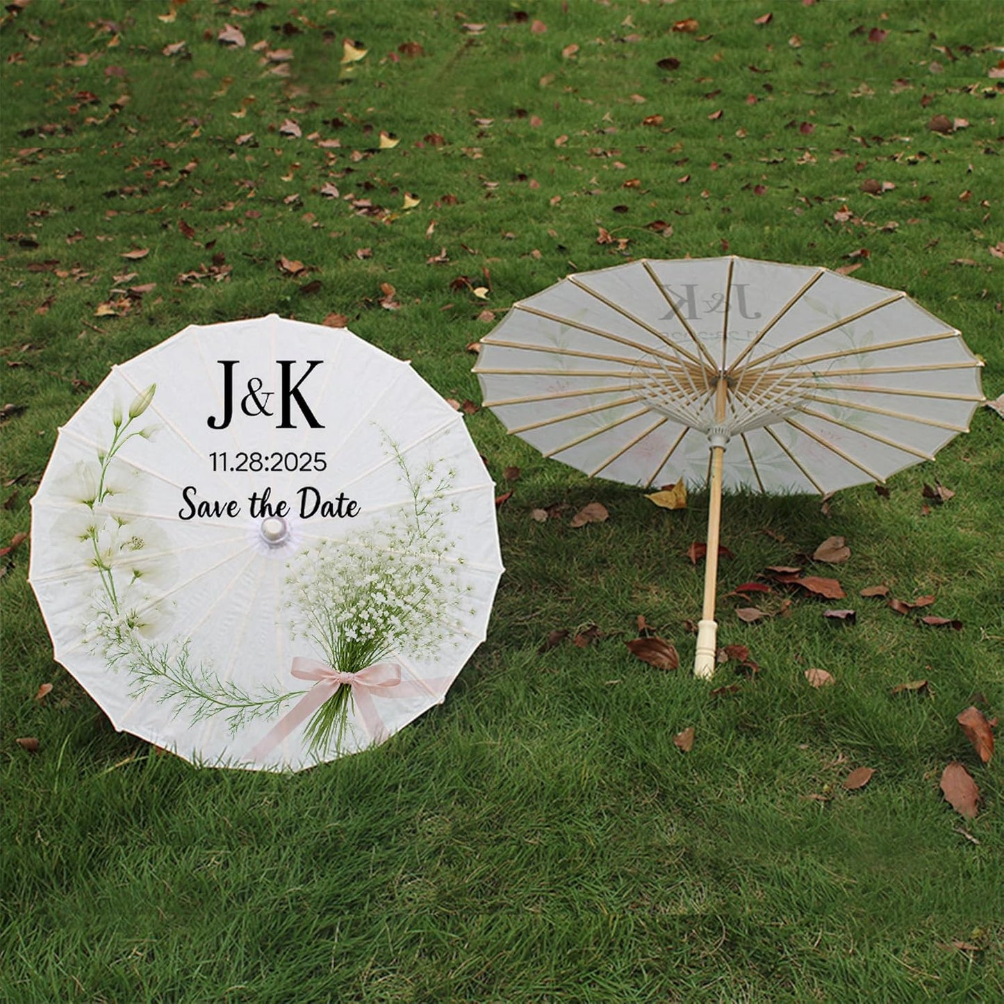 JiffPom Custom White Paper Parasol Umbrella for Wedding, Oil Paper Chinese Umbrellas,Parasol Umbrellas Gift for Wedding Parties, Photography, Costumes, Cosplay, Decoration and Other Events