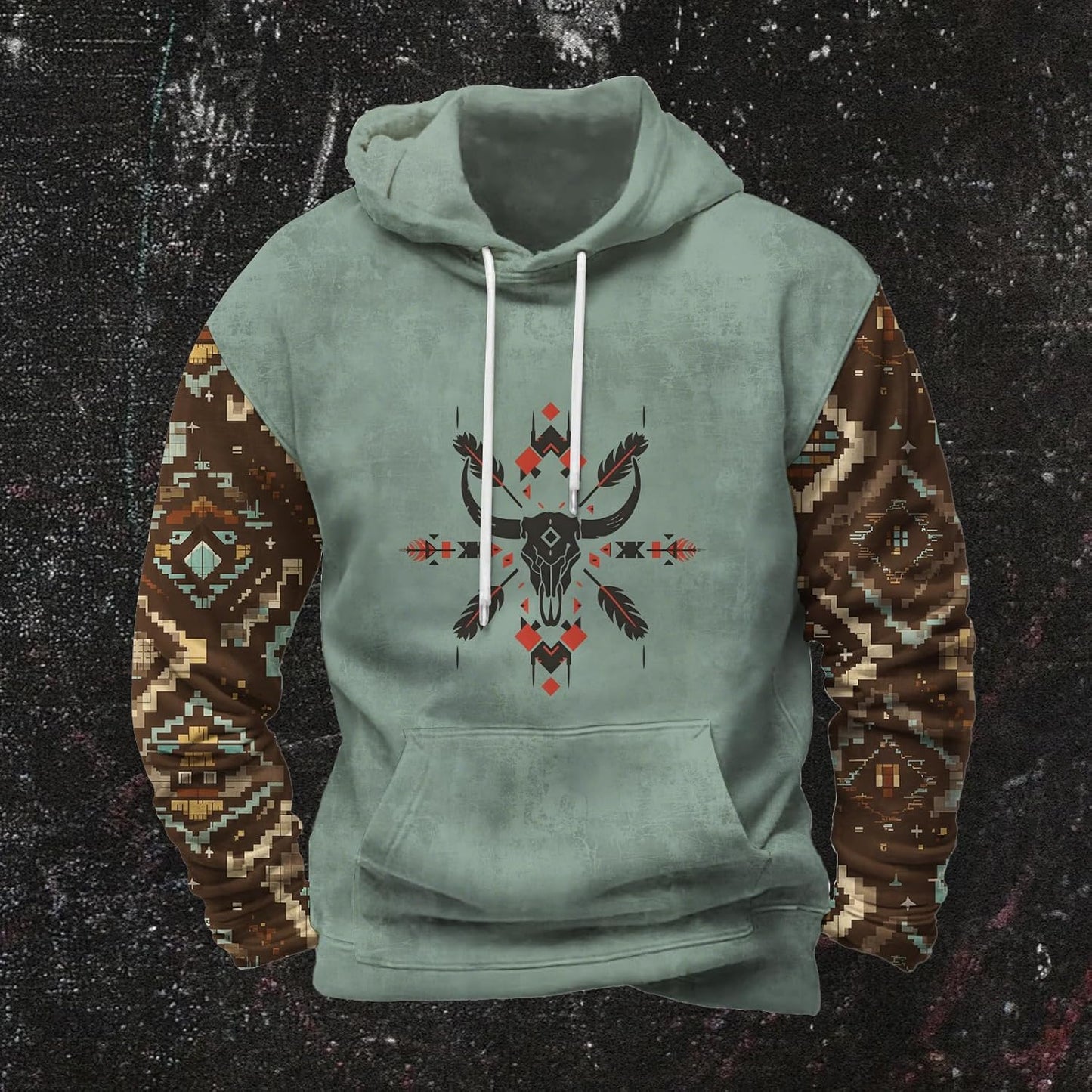 Befox Mens Sweatshirts,Aztec Hoodie Western Vintage Fall Long Sleeve Hooded Tops Tribal Graphic Pullover With Pockets