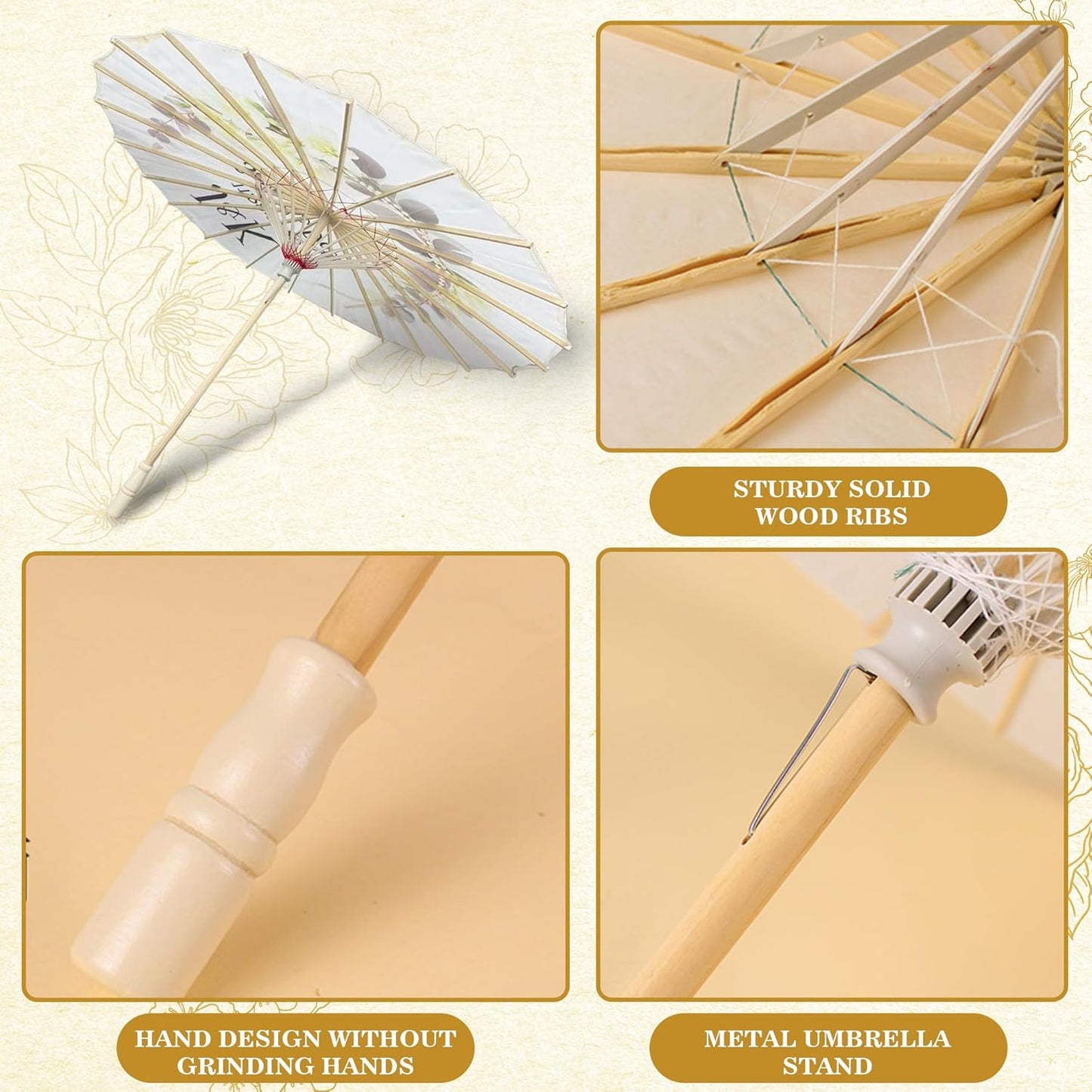 JiffPom Custom White Paper Parasol Umbrella for Wedding, Oil Paper Chinese Umbrellas,Parasol Umbrellas Gift for Wedding Parties, Photography, Costumes, Cosplay, Decoration and Other Events