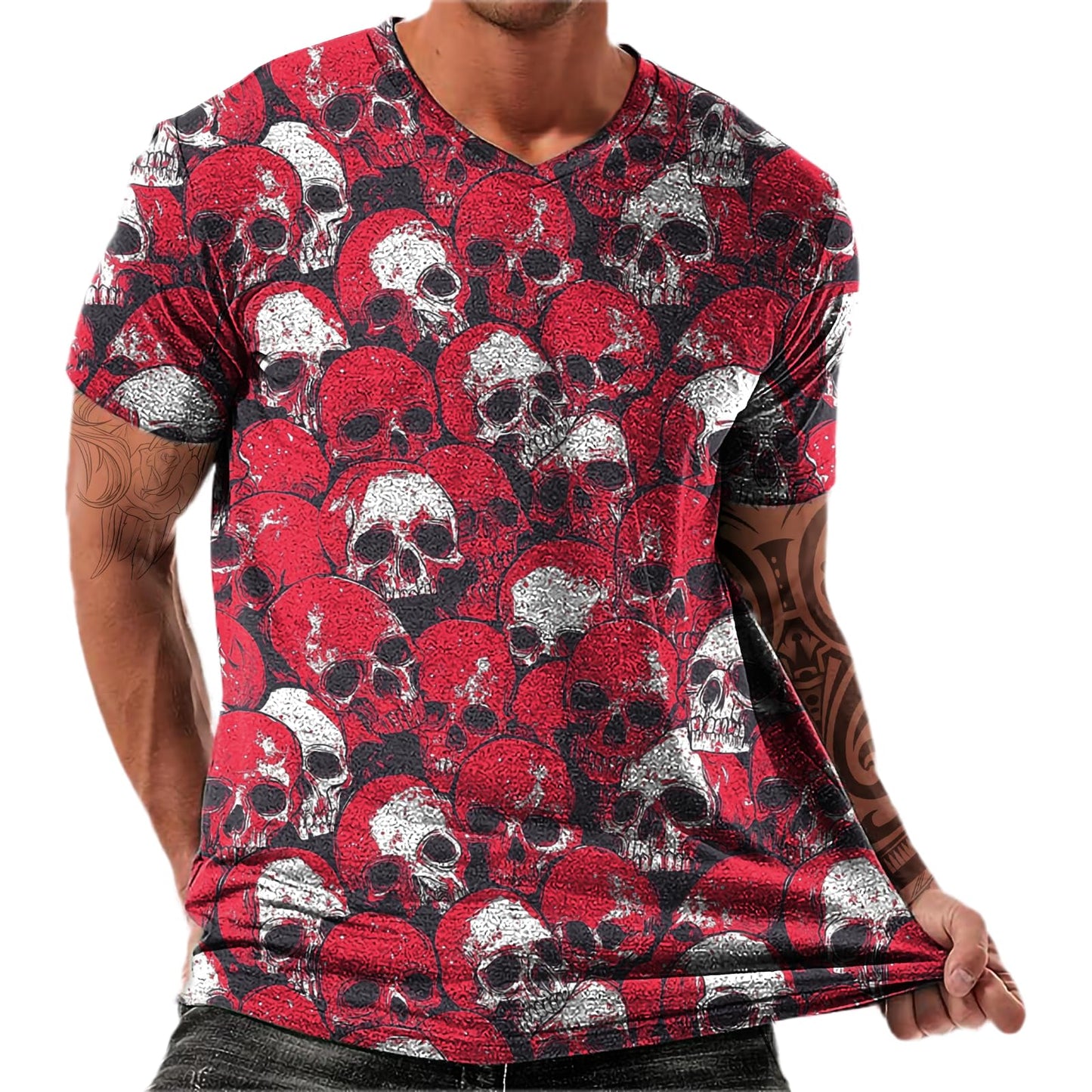 NAVARCH Trendy Summer Mens Casual Shirts V Neck Breathable Novelty Shirt Streetwear Graphic Tees