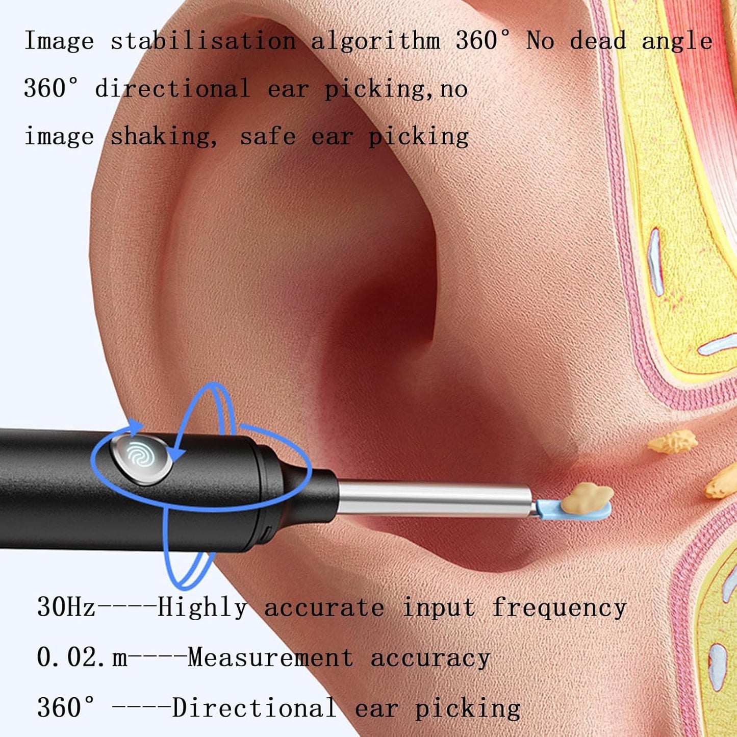 gukoo Ear Camera and Wax Remover,Ear Cleaner Ear Wax Remover,Ear Wax Removal Camera,Ear Cleaner with Camera,Earwax Removal kit with Camera,high Suction Power Electric Silicone Ear Vacuum with Light-Black