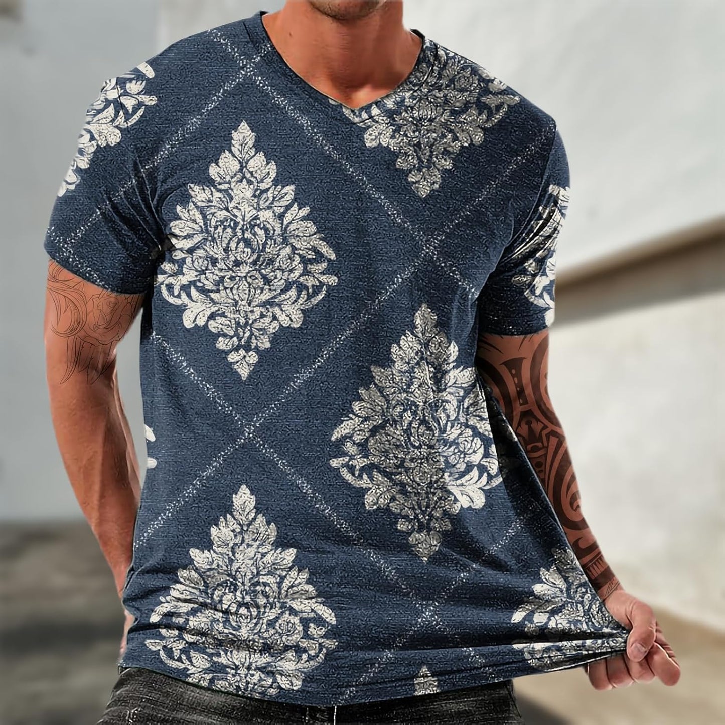NAVARCH Trendy Summer Mens Casual Shirts V Neck Breathable Novelty Shirt Streetwear Graphic Tees