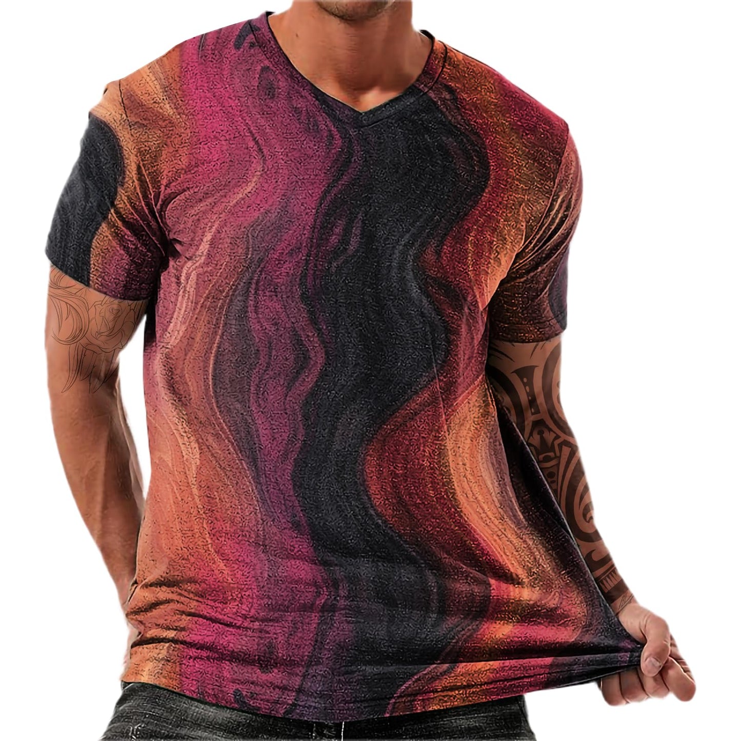 NAVARCH Trendy Summer Mens Casual Shirts V Neck Breathable Novelty Shirt Streetwear Graphic Tees