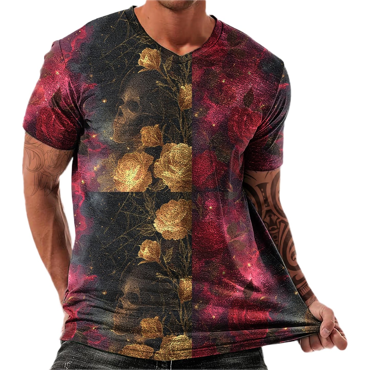 NAVARCH Trendy Summer Mens Casual Shirts V Neck Breathable Novelty Shirt Streetwear Graphic Tees