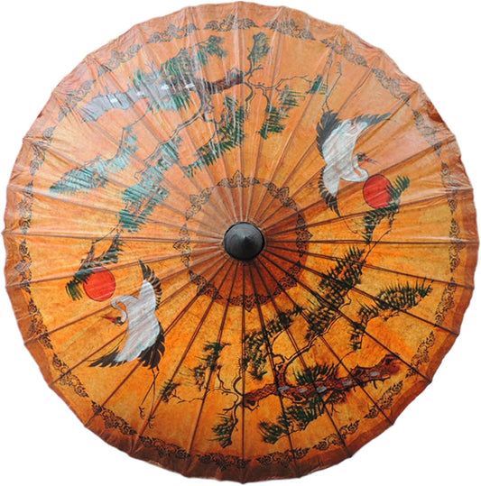 JiffPom Paper Umbrellas Waterproof Paper Parasol Red-Crowned Crane Pattern Chinese Umbrella Paper Oiled Parasol Umbrella for Parties Photography Costumes Decoration, Paper Umbrellas