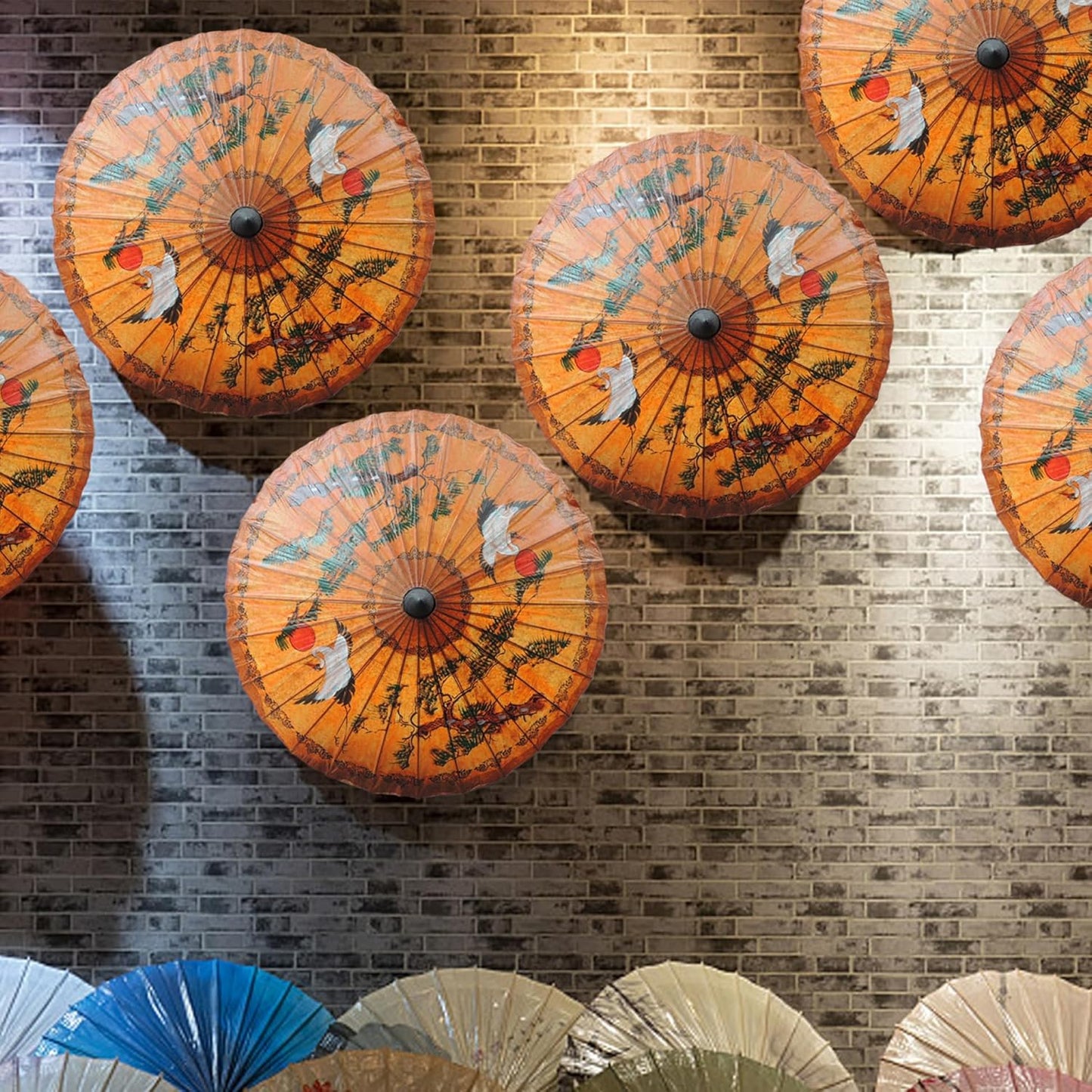 JiffPom Paper Umbrellas Waterproof Paper Parasol Red-Crowned Crane Pattern Chinese Umbrella Paper Oiled Parasol Umbrella for Parties Photography Costumes Decoration, Paper Umbrellas