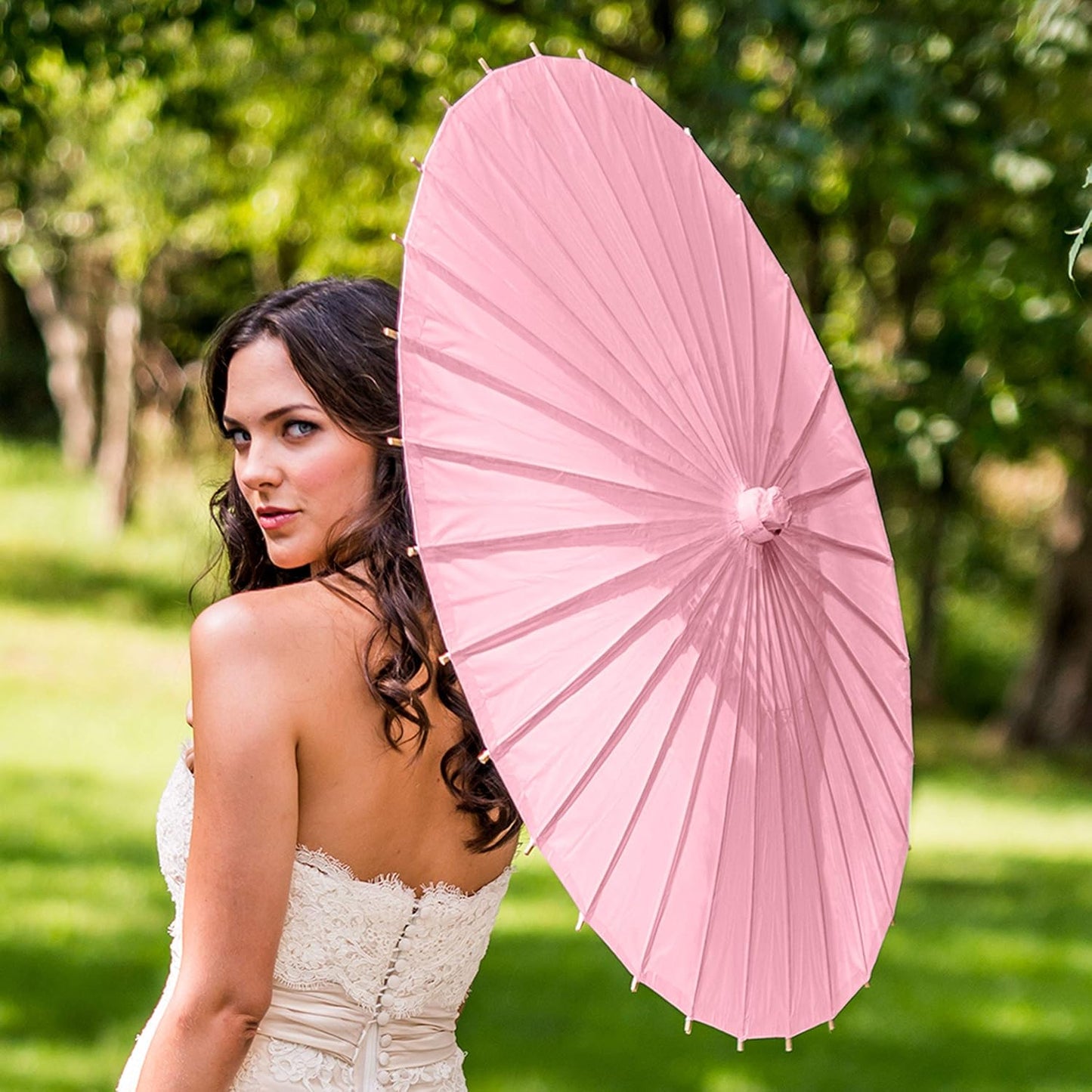 JiffPom Paper Parasol with Bamboo Boning - Pastel Pink