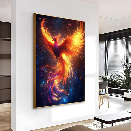 JiffPom Phoenix Rising Canvas Wall Art, Phoenix Canvas Wall Art, Phoenix Fire Bird Wall Art, Mythical Canvas Wall Art, Fantasy Phoenix Wall Decor, Inspirational Home Decor, Office Wall Art (Gold Framed, 32"x48" | 82x122cm)