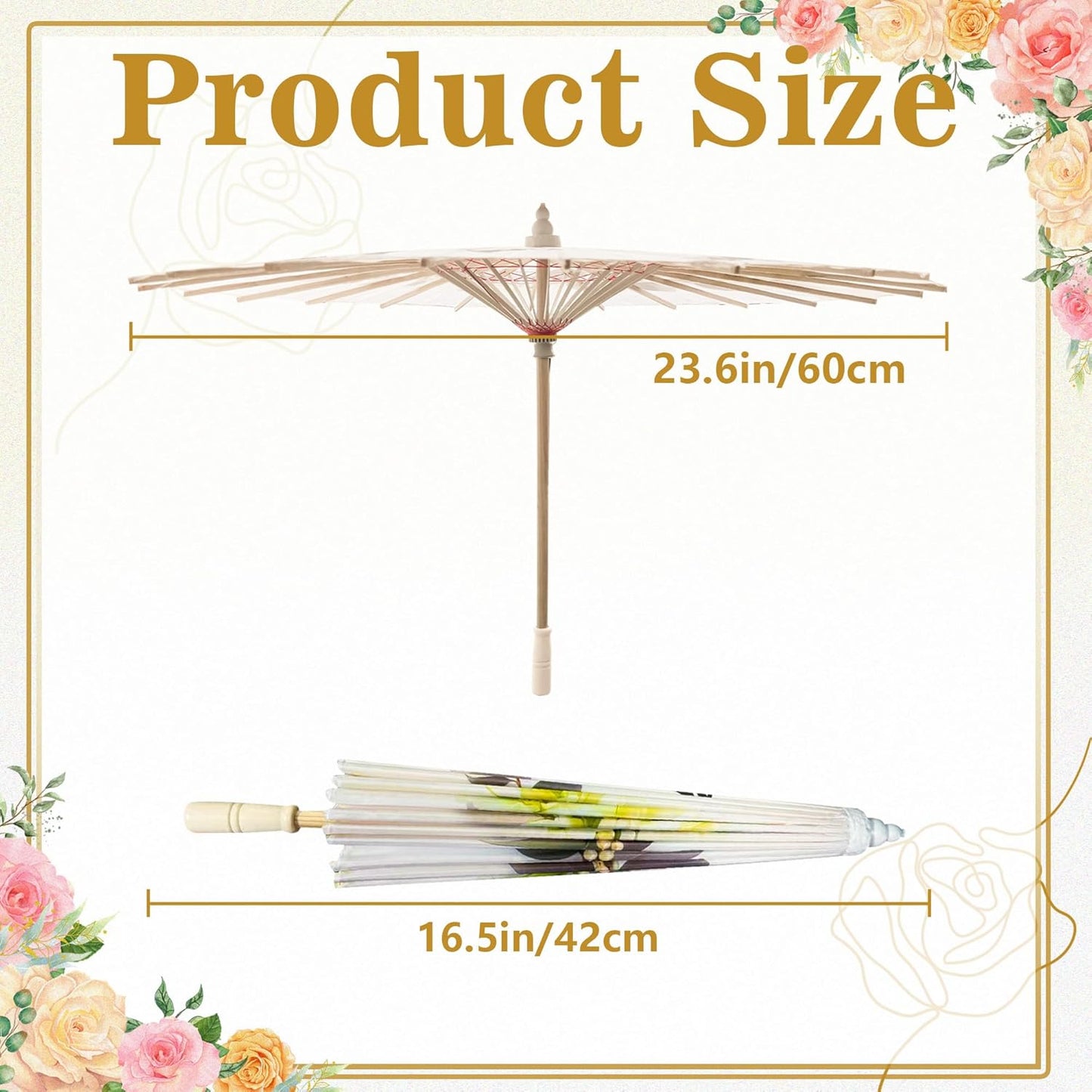 JiffPom Custom White Paper Parasol Umbrella for Wedding, Oil Paper Chinese Umbrellas,Parasol Umbrellas Gift for Wedding Parties, Photography, Costumes, Cosplay, Decoration and Other Events