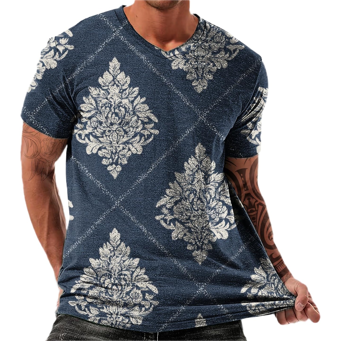 NAVARCH Trendy Summer Mens Casual Shirts V Neck Breathable Novelty Shirt Streetwear Graphic Tees