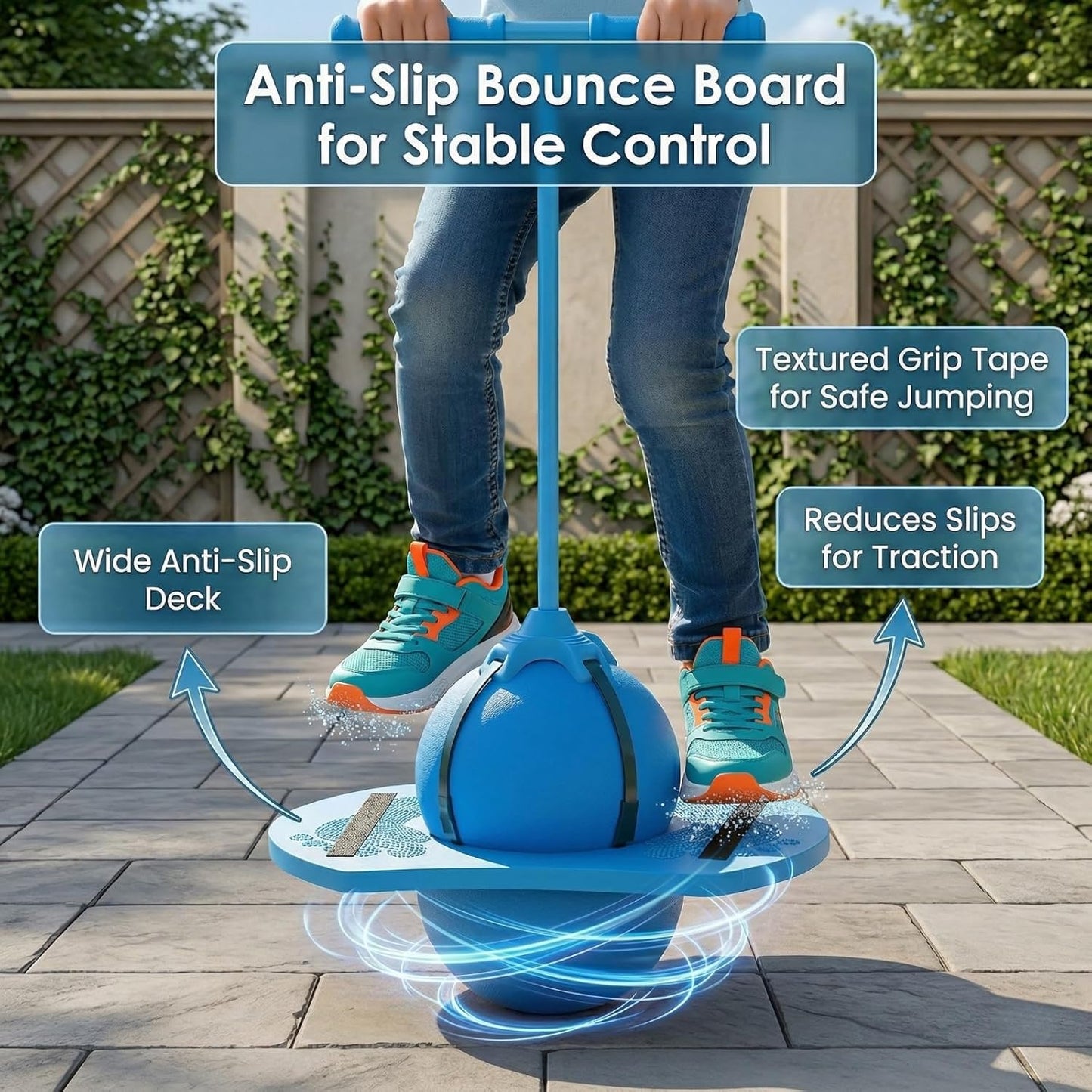 Kribee 2026 Upgraded Pogo Ball, Balance Jumping Ball with Adjustable Handle & Pump, High Jump Bounce Trick Board Pogo Jumper, Quiet Indoor Outdoor Energy Burner Toy