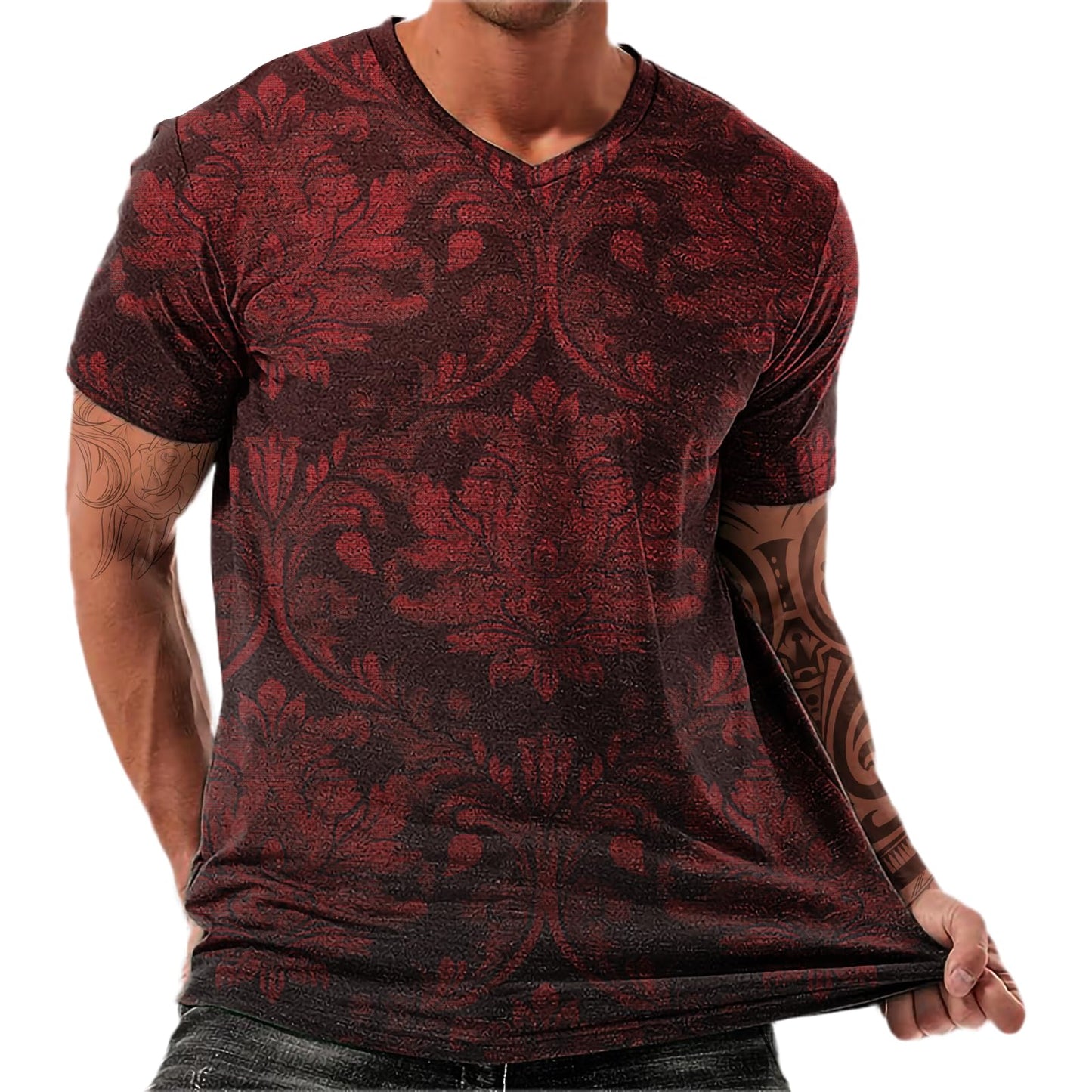 NAVARCH Trendy Summer Mens Casual Shirts V Neck Breathable Novelty Shirt Streetwear Graphic Tees
