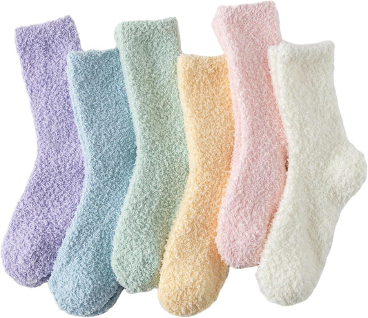 TOFOX 6 Pairs Fuzzy Socks For Women Soft Home Slipper Socks Fluffy Sleeping Socks don't Shed Lint