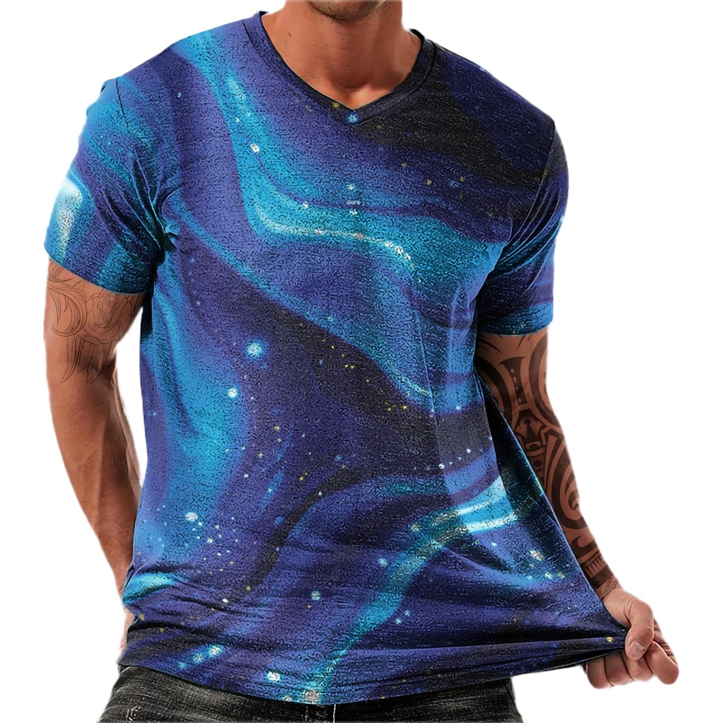 NAVARCH Trendy Summer Mens Casual Shirts V Neck Breathable Novelty Shirt Streetwear Graphic Tees
