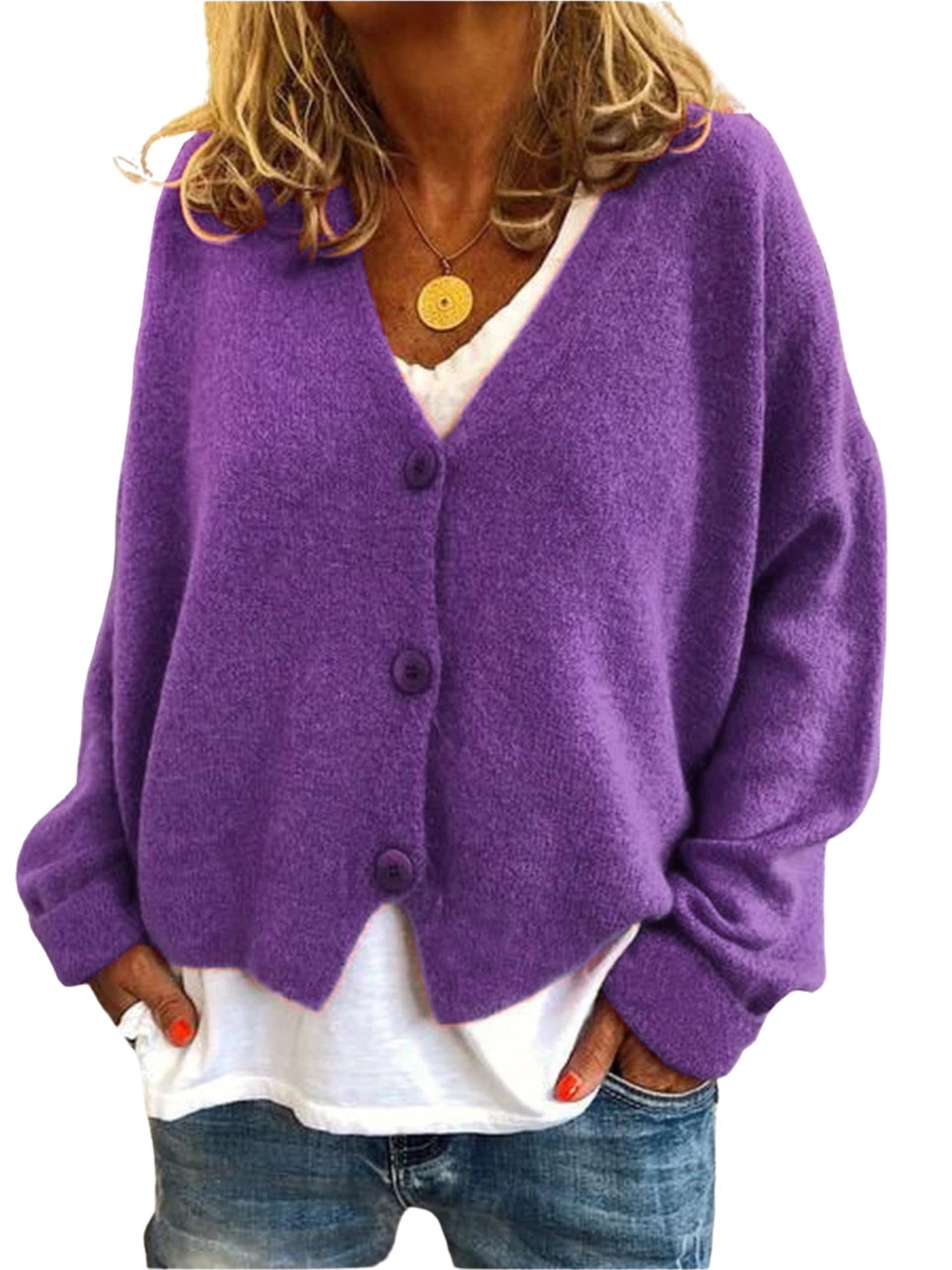 GYMTANK Women's V-Neck Cardigan | Lightweight Knit Button Down Fall Sweater | Casual Soft Open Front Sweater