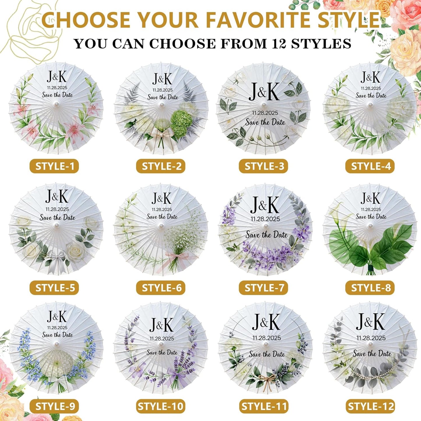 JiffPom Custom White Paper Parasol Umbrella for Wedding, Oil Paper Chinese Umbrellas,Parasol Umbrellas Gift for Wedding Parties, Photography, Costumes, Cosplay, Decoration and Other Events