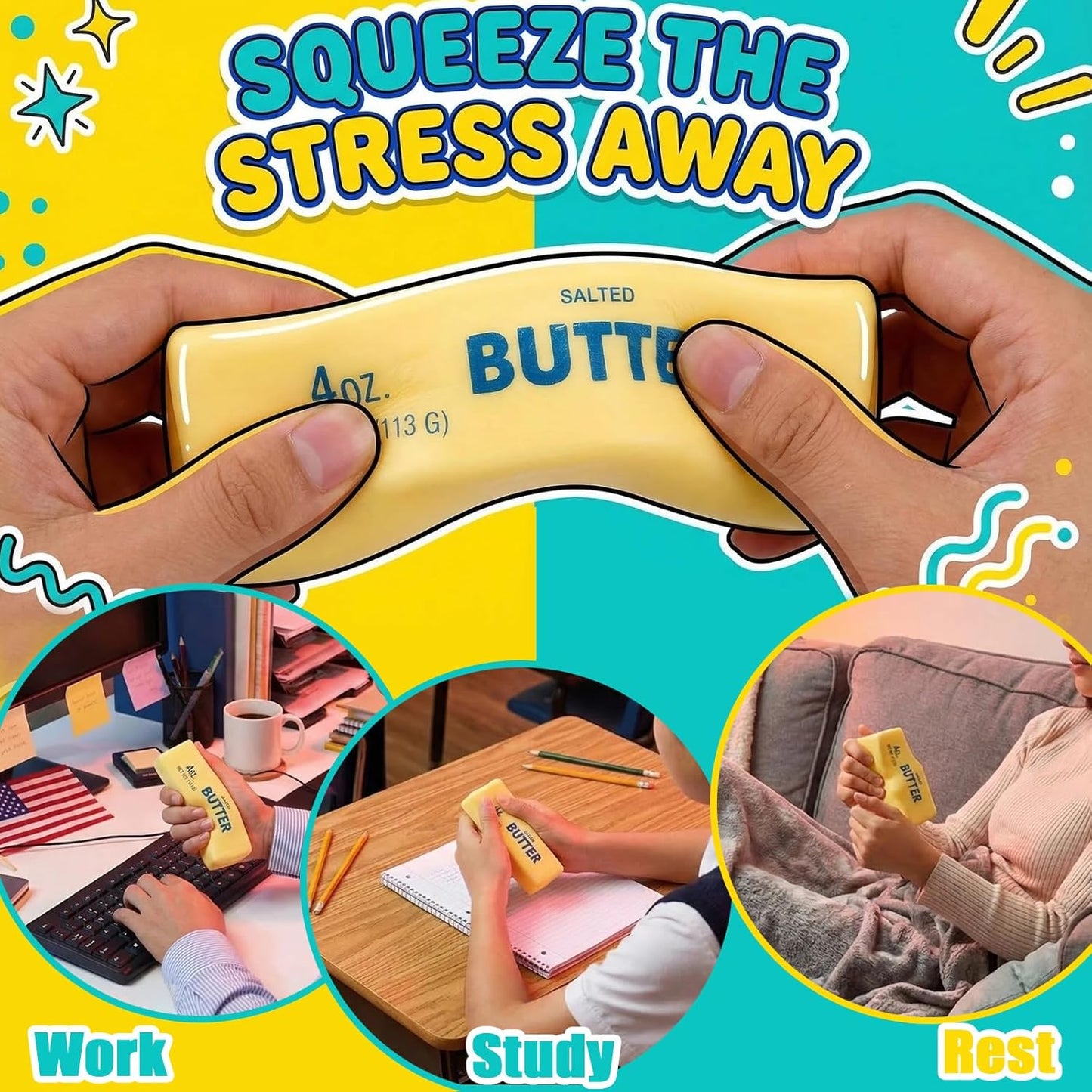 Kribee Stress Relief Toys, Salted Butter Stick Slow Rising Squeeze Toy Set Soft Fidget Toy for Figure Stress Relief Anxiety Sensory Gifts Hand Relax (2pc)