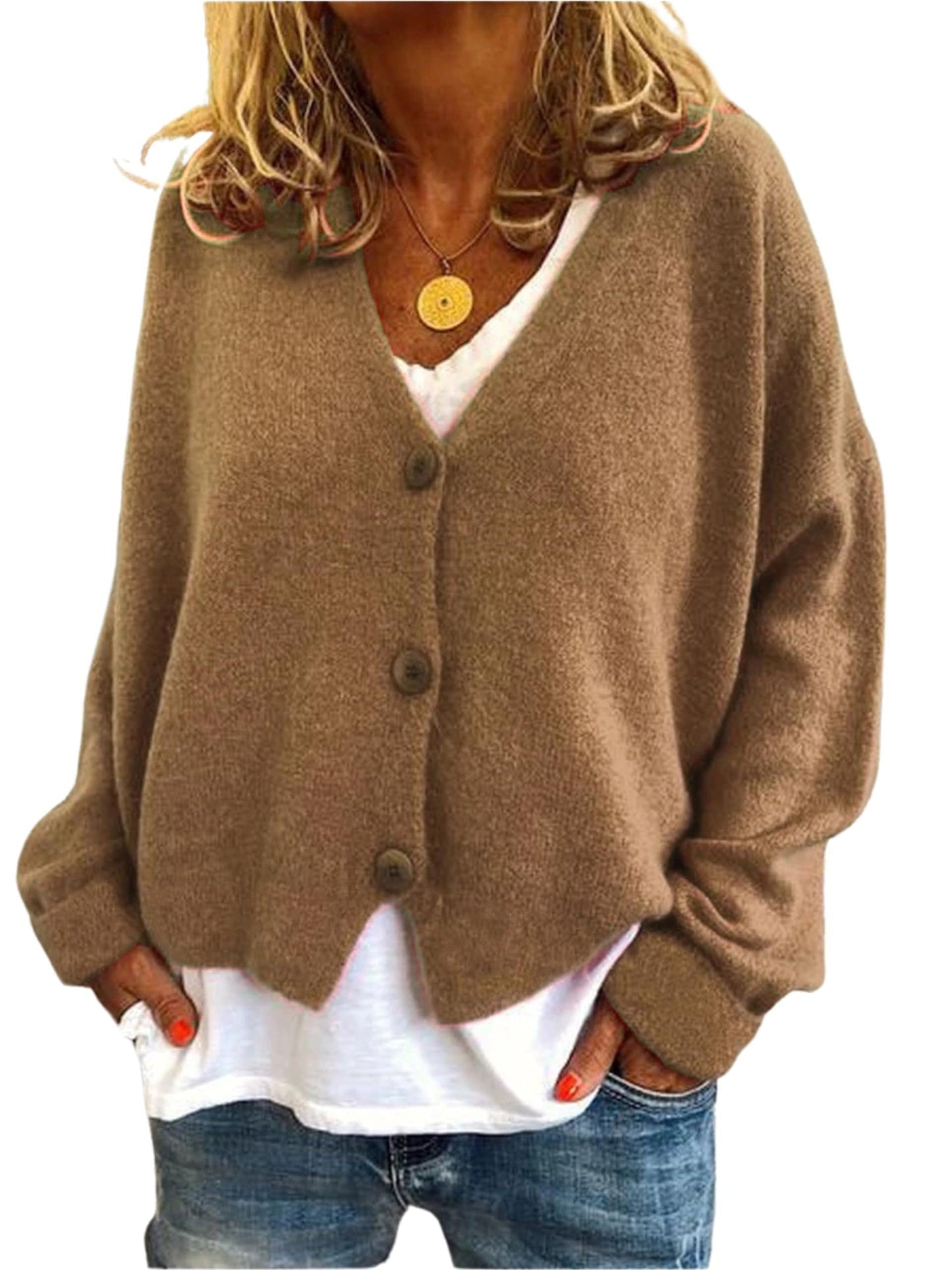 GYMTANK Women's V-Neck Cardigan | Lightweight Knit Button Down Fall Sweater | Casual Soft Open Front Sweater