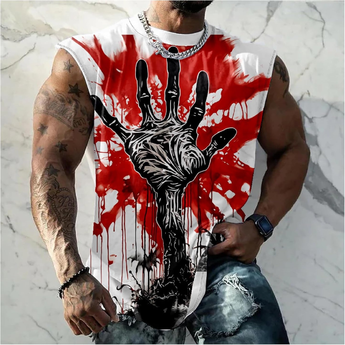 NAVARCH Men's Graphic Tank Tops Novelty Skull 3D Printed Muscle Casual Sleeveless T-Shirt Summer Quick Dry Crew Neck Tees,Skull Palm,S