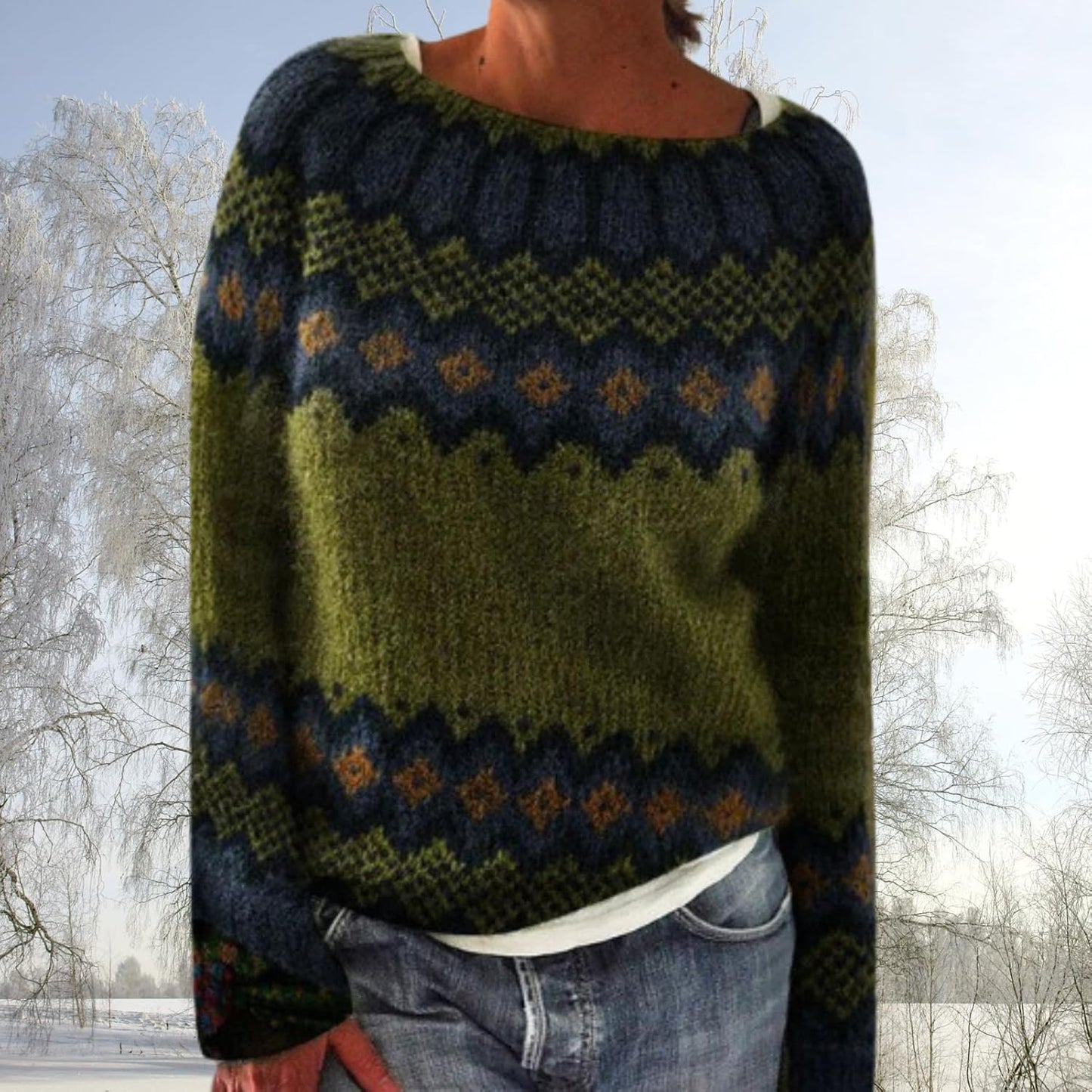 WAZZAP Fair Isle Sweater for Women Fall Winter Casual Crewneck Long Sleeve Lightweight Pullover Tops