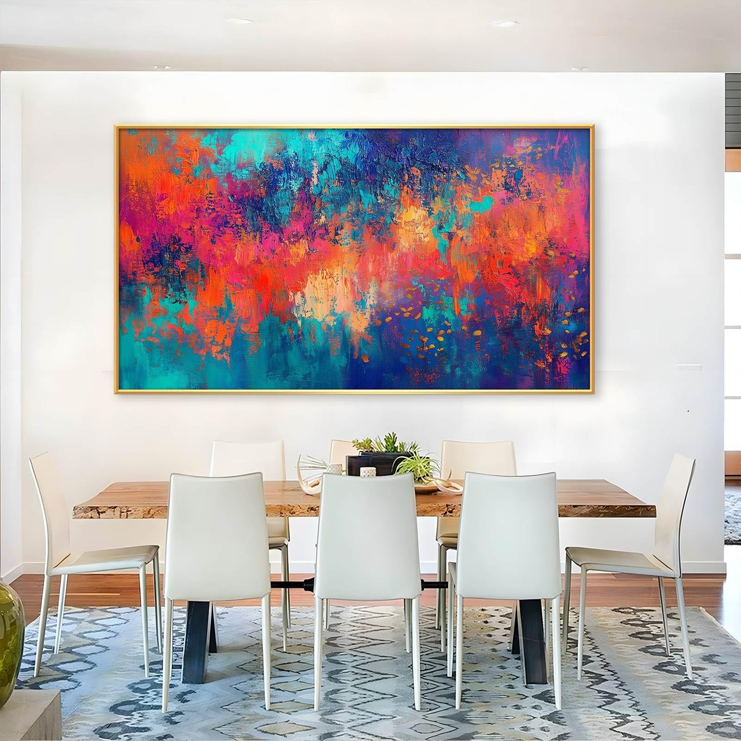 JiffPom Red & Blue Abstract Canvas Wall Art - Colorful Modern Painting, Living Room Decor (Black Framed, 59"x33"|150x84cm)