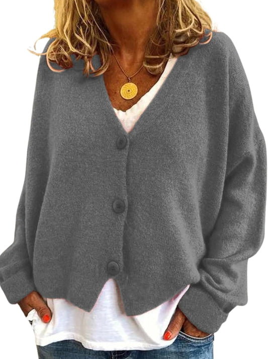 GYMTANK Women's V-Neck Cardigan | Lightweight Knit Button Down Fall Sweater | Casual Soft Open Front Sweater