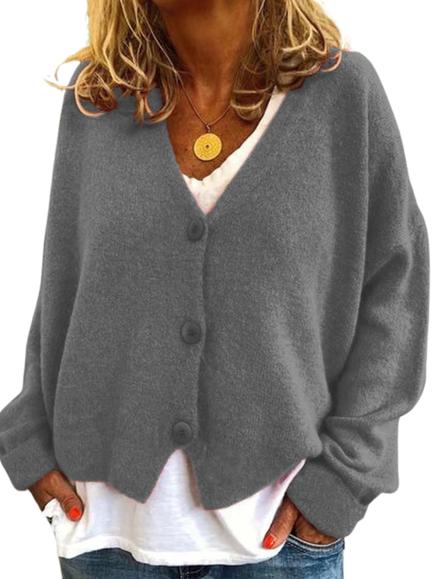 GYMTANK Women's V-Neck Cardigan | Lightweight Knit Button Down Fall Sweater | Casual Soft Open Front Sweater