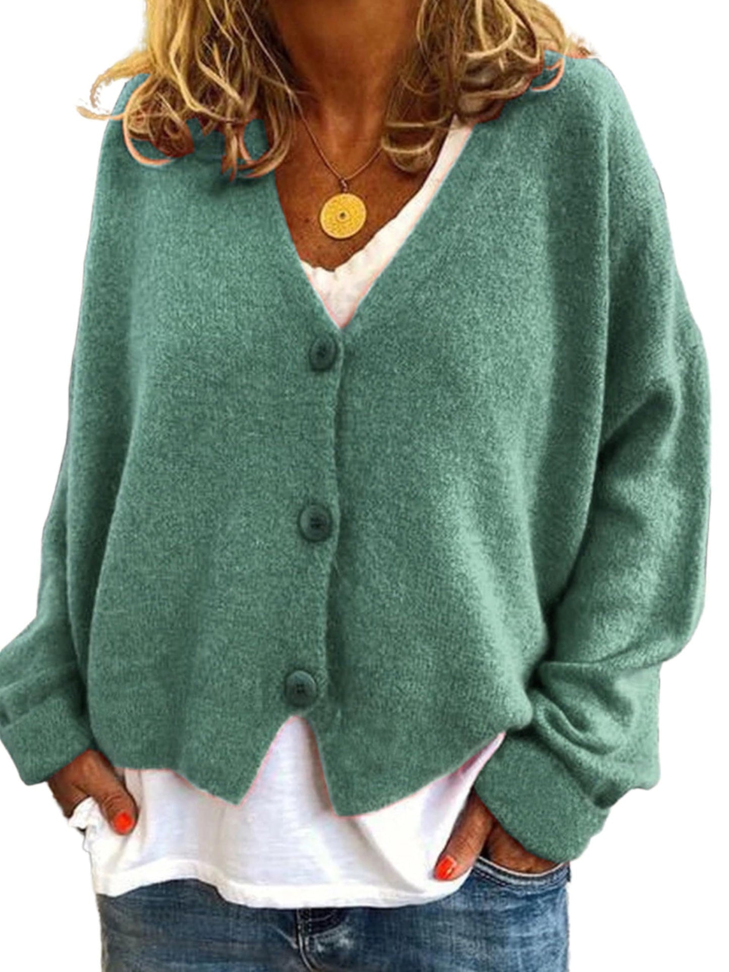 GYMTANK Women's V-Neck Cardigan | Lightweight Knit Button Down Fall Sweater | Casual Soft Open Front Sweater