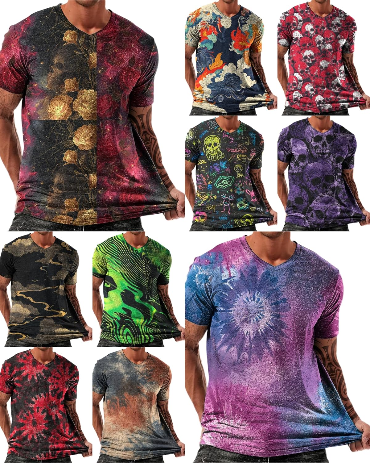 NAVARCH Trendy Summer Mens Casual Shirts V Neck Breathable Novelty Shirt Streetwear Graphic Tees